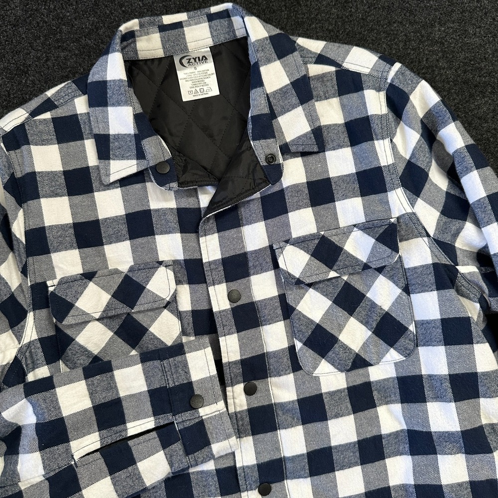 Zyia Navy White Buffalo Check Chore Jacket Sz SM Womens Farm Insulated Ranch